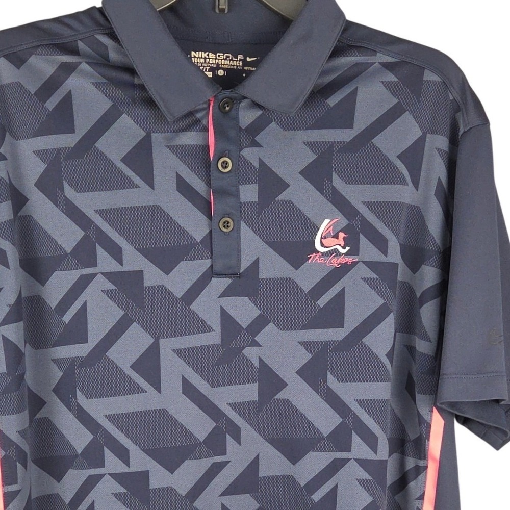 Nike Golf Polo Mens Large Blue Pink Stripe Tour Performance Shirt Geometric